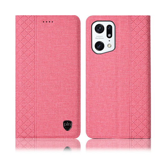 Cloth Case Stands Flip Cover H14P for Oppo Find X5 Pro 5G Pink