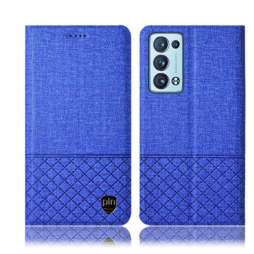 Cloth Case Stands Flip Cover H14P for Oppo Reno6 Pro+ Plus 5G Blue