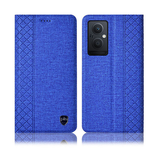 Cloth Case Stands Flip Cover H14P for Oppo Reno7 Lite 5G Blue