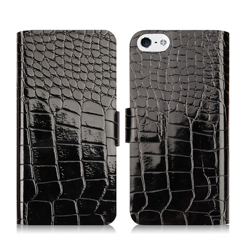 Crocodile Leather Stands Case for Apple iPhone 5S Black