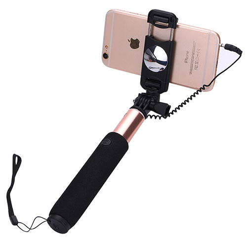 Extendable Folding Wired Handheld Selfie Stick Universal S04 Rose Gold