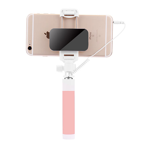 Extendable Folding Wired Handheld Selfie Stick Universal S07 Pink