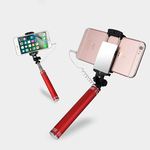 Extendable Folding Wired Handheld Selfie Stick Universal S20 Red