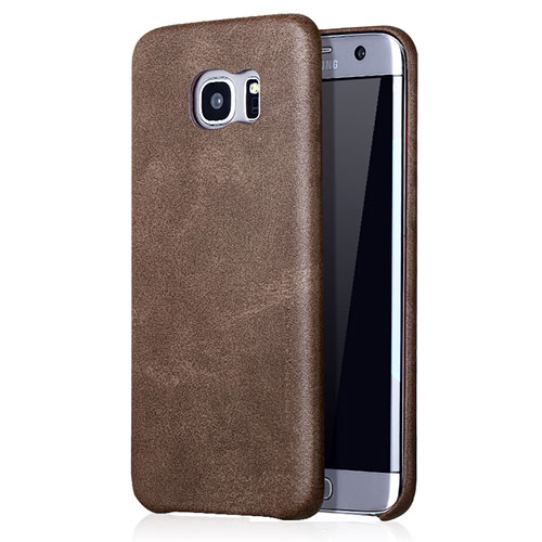 Hard Rigid Plastic Leather Snap On Case for Samsung Galaxy S7 Edge G935F Brown