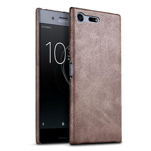 Hard Rigid Plastic Leather Snap On Case for Sony Xperia XZ Premium Brown