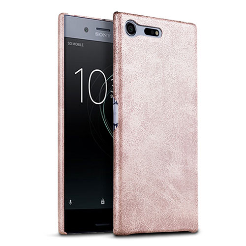 Hard Rigid Plastic Leather Snap On Case for Sony Xperia XZ Premium Rose Gold