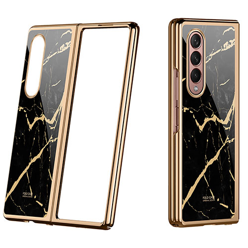 Hard Rigid Plastic Matte Finish Case Back Cover P08 for Samsung Galaxy Z Fold3 5G Gold and Black