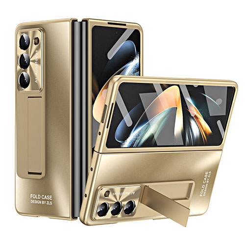 Hard Rigid Plastic Matte Finish Case Back Cover with Stand ZL1 for Samsung Galaxy Z Fold5 5G Gold