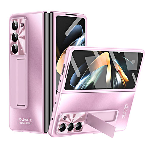 Hard Rigid Plastic Matte Finish Case Back Cover with Stand ZL1 for Samsung Galaxy Z Fold5 5G Rose Gold