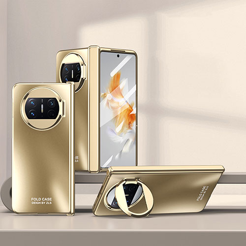 Hard Rigid Plastic Matte Finish Case Back Cover with Stand ZL2 for Huawei Mate X3 Gold