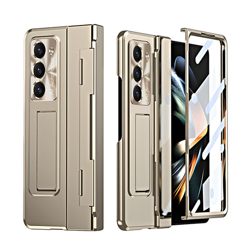 Hard Rigid Plastic Matte Finish Case Back Cover with Stand ZL3 for Samsung Galaxy Z Fold5 5G Gold