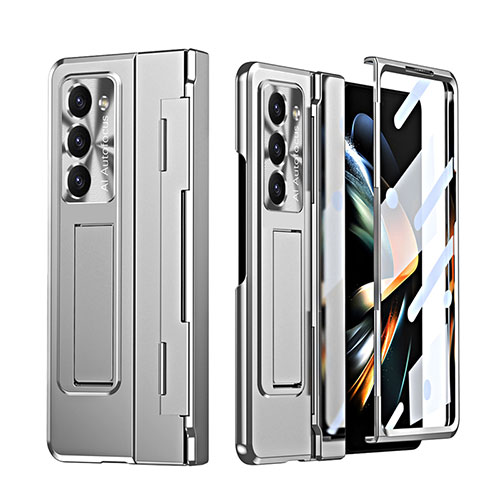 Hard Rigid Plastic Matte Finish Case Back Cover with Stand ZL3 for Samsung Galaxy Z Fold5 5G Silver