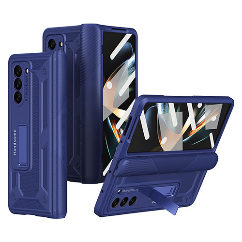 Hard Rigid Plastic Matte Finish Case Back Cover with Stand ZL4 for Samsung Galaxy Z Fold5 5G Blue