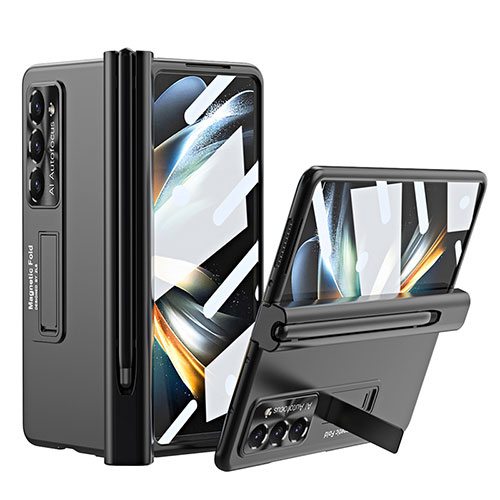 Hard Rigid Plastic Matte Finish Case Back Cover with Stand ZL5 for Samsung Galaxy Z Fold5 5G Black