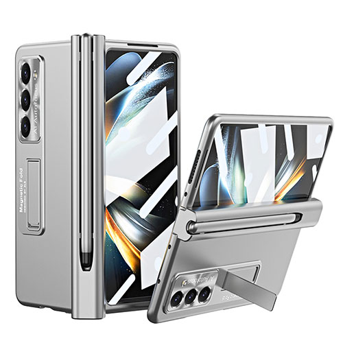 Hard Rigid Plastic Matte Finish Case Back Cover with Stand ZL5 for Samsung Galaxy Z Fold5 5G Silver