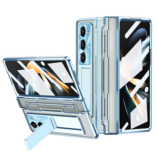 Hard Rigid Plastic Matte Finish Case Back Cover with Stand ZL6 for Samsung Galaxy Z Fold5 5G Blue