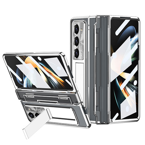 Hard Rigid Plastic Matte Finish Case Back Cover with Stand ZL6 for Samsung Galaxy Z Fold5 5G Silver