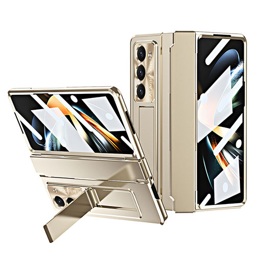 Hard Rigid Plastic Matte Finish Case Back Cover with Stand ZL7 for Samsung Galaxy Z Fold5 5G Gold