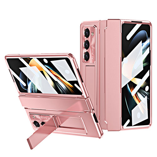 Hard Rigid Plastic Matte Finish Case Back Cover with Stand ZL7 for Samsung Galaxy Z Fold5 5G Rose Gold