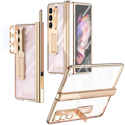 Hard Rigid Plastic Matte Finish Case Back Cover with Stand ZL8 for Samsung Galaxy Z Fold5 5G Gold