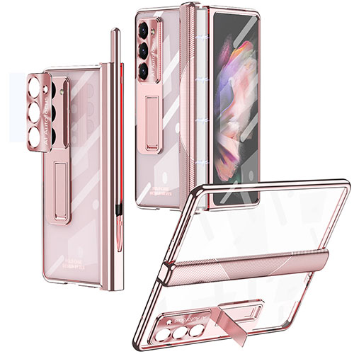 Hard Rigid Plastic Matte Finish Case Back Cover with Stand ZL8 for Samsung Galaxy Z Fold5 5G Rose Gold