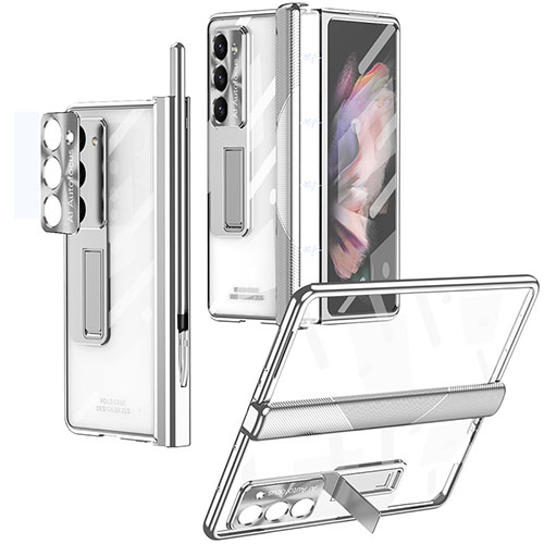 Hard Rigid Plastic Matte Finish Case Back Cover with Stand ZL8 for Samsung Galaxy Z Fold5 5G Silver