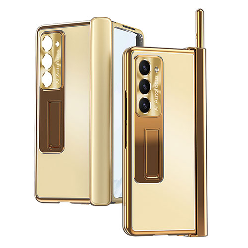 Hard Rigid Plastic Matte Finish Case Back Cover with Stand ZL9 for Samsung Galaxy Z Fold5 5G Gold