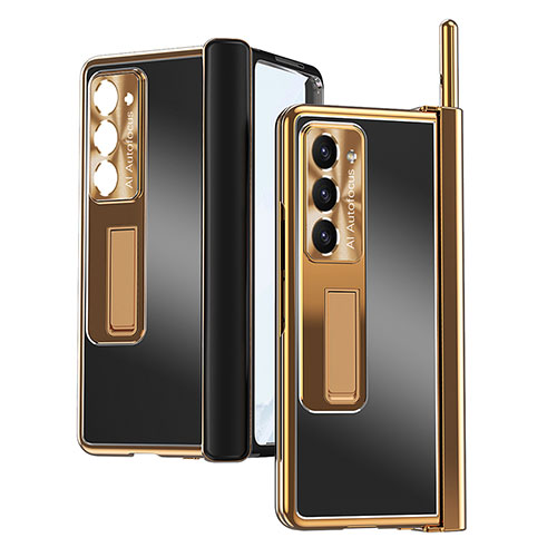 Hard Rigid Plastic Matte Finish Case Back Cover with Stand ZL9 for Samsung Galaxy Z Fold5 5G Gold and Black