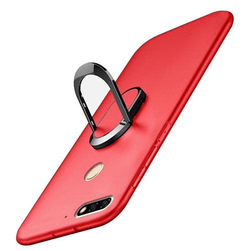 Hard Rigid Plastic Matte Finish Case Cover with Finger Ring Stand A01 for Huawei Enjoy 8 Red