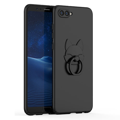 Hard Rigid Plastic Matte Finish Case Cover with Finger Ring Stand A01 for Huawei Honor View 10 Black