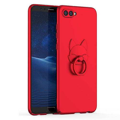 Hard Rigid Plastic Matte Finish Case Cover with Finger Ring Stand A01 for Huawei Honor View 10 Red