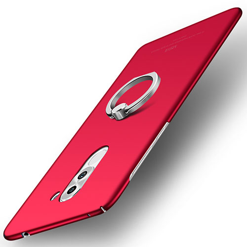 Hard Rigid Plastic Matte Finish Case Cover with Finger Ring Stand A01 for Huawei Mate 9 Lite Red