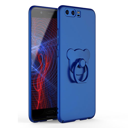 Hard Rigid Plastic Matte Finish Case Cover with Finger Ring Stand A01 for Huawei P10 Blue