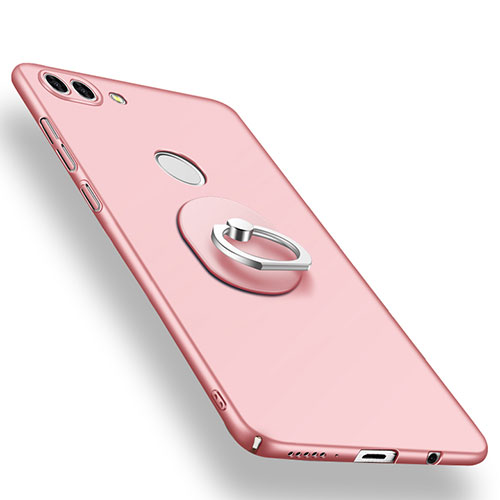 Hard Rigid Plastic Matte Finish Case Cover with Finger Ring Stand A01 for Huawei Y9 (2018) Rose Gold