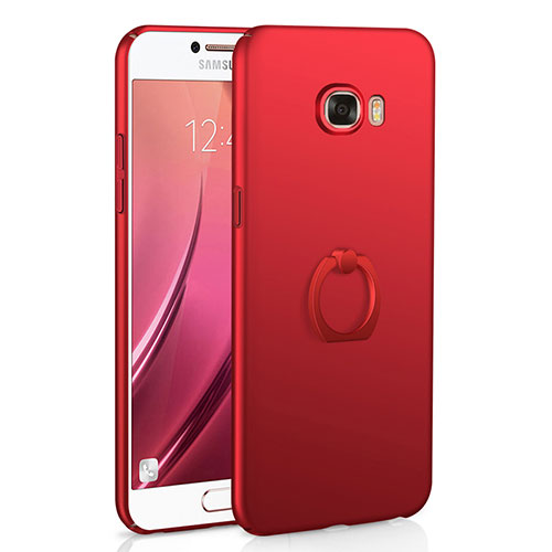 Hard Rigid Plastic Matte Finish Case Cover with Finger Ring Stand A01 for Samsung Galaxy C7 SM-C7000 Red