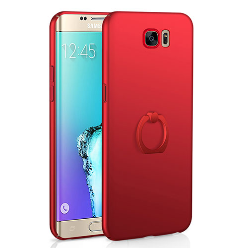 Hard Rigid Plastic Matte Finish Case Cover with Finger Ring Stand A01 for Samsung Galaxy S6 Edge SM-G925 Red