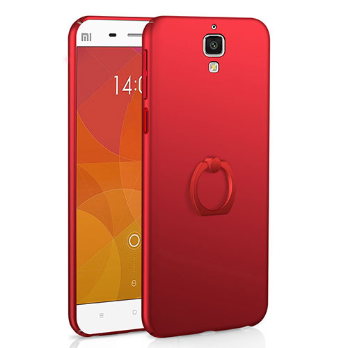 Hard Rigid Plastic Matte Finish Case Cover with Finger Ring Stand A01 for Xiaomi Mi 4 LTE Red