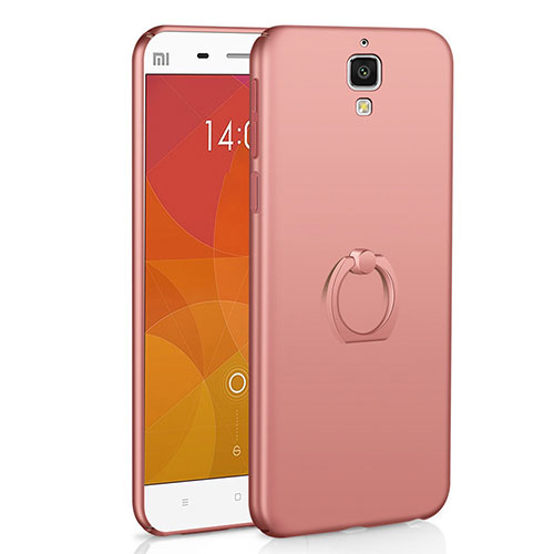 Hard Rigid Plastic Matte Finish Case Cover with Finger Ring Stand A01 for Xiaomi Mi 4 LTE Rose Gold