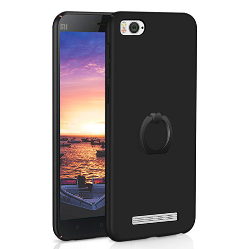 Hard Rigid Plastic Matte Finish Case Cover with Finger Ring Stand A01 for Xiaomi Mi 4C Black