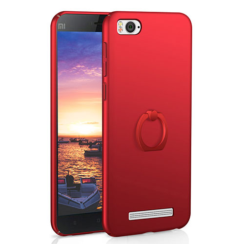 Hard Rigid Plastic Matte Finish Case Cover with Finger Ring Stand A01 for Xiaomi Mi 4C Red