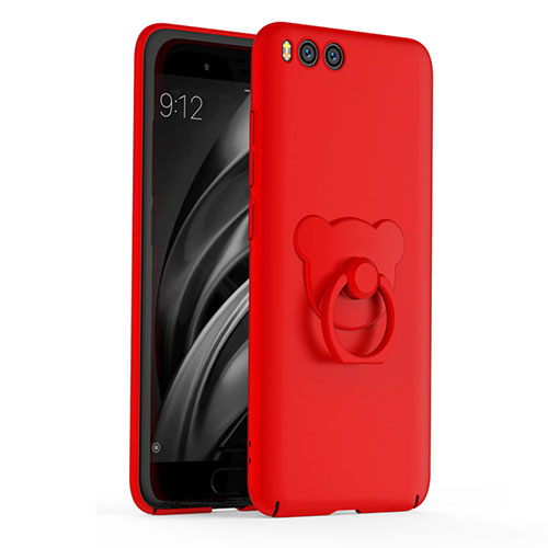 Hard Rigid Plastic Matte Finish Case Cover with Finger Ring Stand A01 for Xiaomi Mi 6 Red