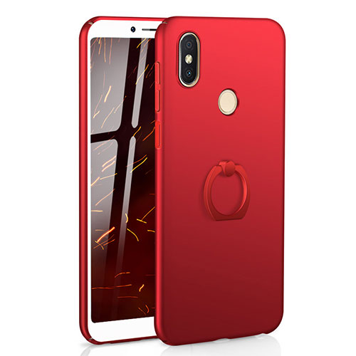 Hard Rigid Plastic Matte Finish Case Cover with Finger Ring Stand A01 for Xiaomi Redmi Y2 Red