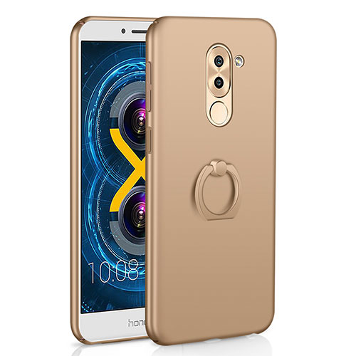 Hard Rigid Plastic Matte Finish Case Cover with Finger Ring Stand A02 for Huawei Honor 6X Gold