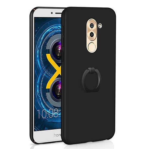Hard Rigid Plastic Matte Finish Case Cover with Finger Ring Stand A02 for Huawei Honor 6X Pro Black