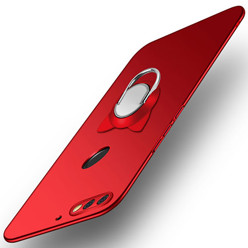 Hard Rigid Plastic Matte Finish Case Cover with Finger Ring Stand A04 for Huawei Y7 (2018) Red