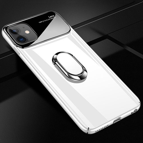 Hard Rigid Plastic Matte Finish Case Cover with Magnetic Finger Ring Stand A01 for Apple iPhone 12 Mini White