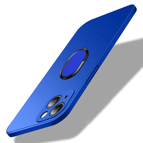 Hard Rigid Plastic Matte Finish Case Cover with Magnetic Finger Ring Stand A01 for Apple iPhone 13 Blue