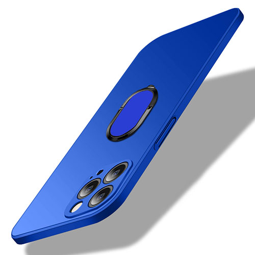 Hard Rigid Plastic Matte Finish Case Cover with Magnetic Finger Ring Stand A01 for Apple iPhone 14 Pro Blue