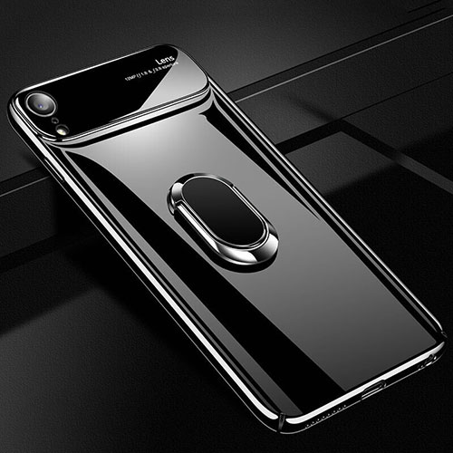 Hard Rigid Plastic Matte Finish Case Cover with Magnetic Finger Ring Stand A01 for Apple iPhone XR Black