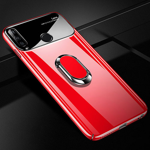 Hard Rigid Plastic Matte Finish Case Cover with Magnetic Finger Ring Stand A01 for Huawei Enjoy 10 Plus Red